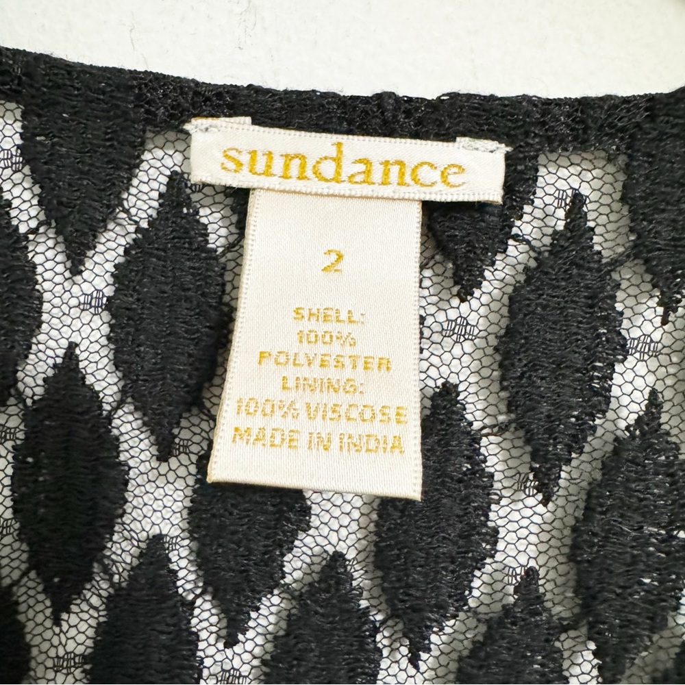 Sundance Black V Neck Sheer Lace Dress 2 - Picture 4 of 10